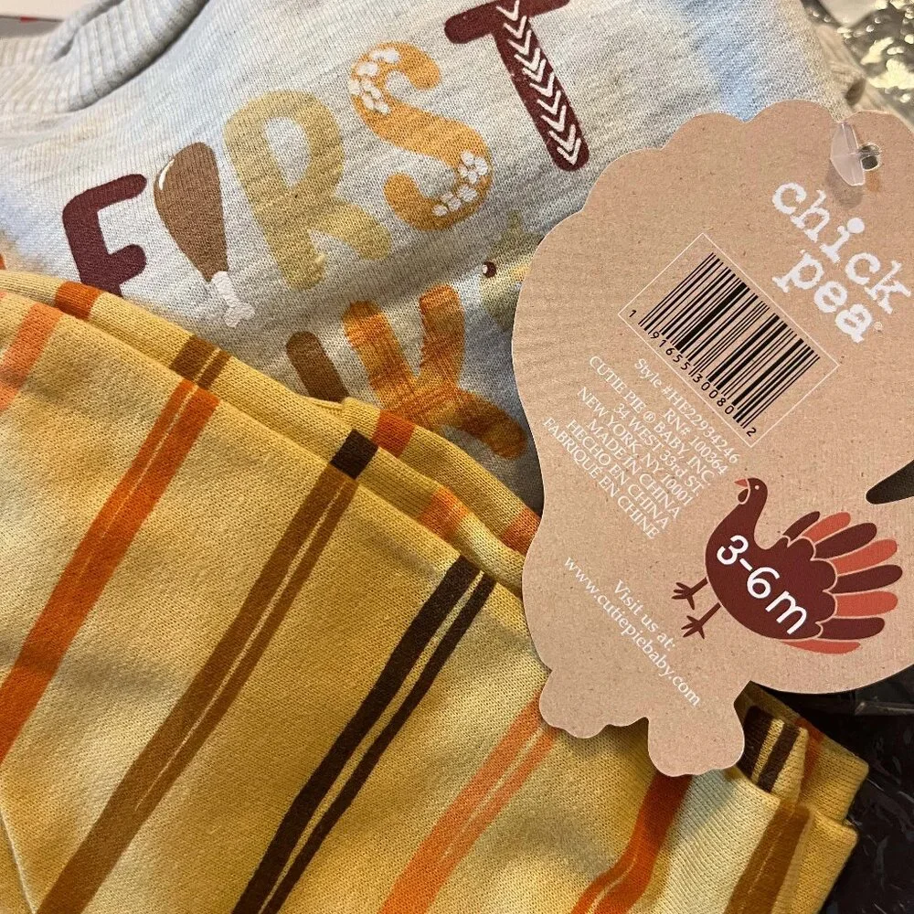 NWT CHICK PEA Infant Girl 2pc Thanksgiving French Terry Set Size 3-6 months